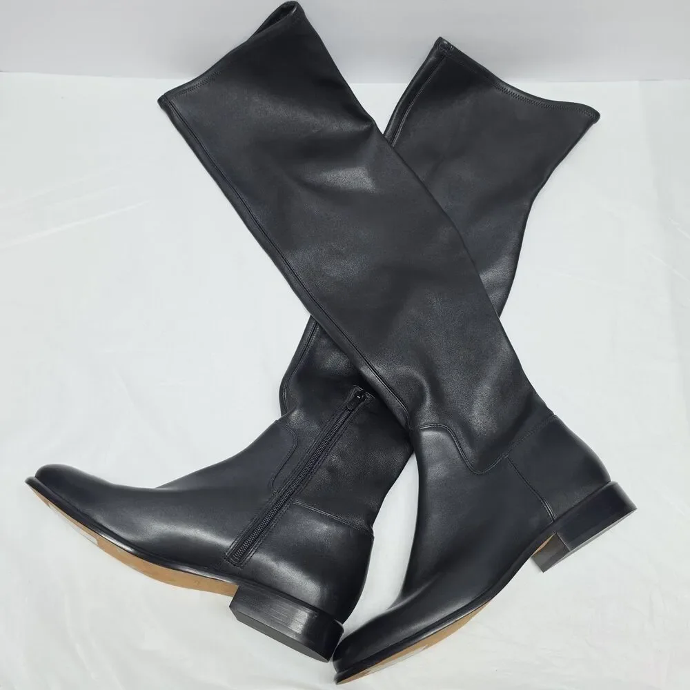 NEW Vince Cody Women's Over The Knee Black Leather Tall Boots Womens 9.5 Stretch